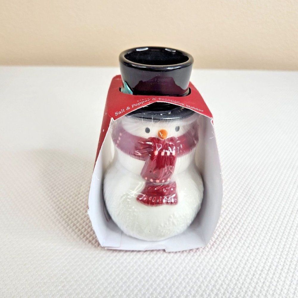 Hallmark Stacking Snowman 6" Salt & Pepper Shaker & Toothpick Holder Set New